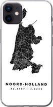 Geschikt voor iPhone 12 mini hoesje - Noord-Holland - Wegenkaart Nederland - Zwart - Siliconen Telefoonhoesje