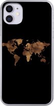 Geschikt voor iPhone 11 hoesje - Wereldkaart - Doek - Kaart - Siliconen Telefoonhoesje