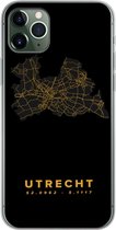 Geschikt voor iPhone 11 Pro Max hoesje - Utrecht - Kaart - Nederland - Black and gold - Siliconen Telefoonhoesje