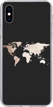Geschikt voor iPhone Xs hoesje - Wereldkaart - Leer - Zwart - Siliconen Telefoonhoesje