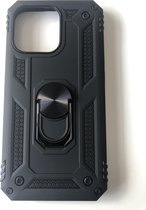 Hoogwaardige Stevige Hybrid Armor Anti shock Magnetische ring back cover case - Geschikt voor iPhone 13 Pro - Schokbestendig TPU met kickstand ring - Zwart