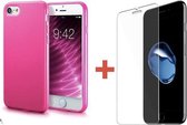 Tikawi Iphone Case SE 2020 Roze Siliconen + Gehard Glas Tikawi [Soft Gel] [Hoge bescherming] [Anti-kras] [Dun en licht]