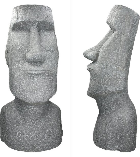 Figurine de jardin Île de Pâques Moai Grijs 37x26x78 cm