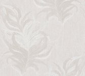 Livingwalls Mata Hari - Natuur behang - Veren met glitters - wit grijs zilver - 1005 x 53 cm