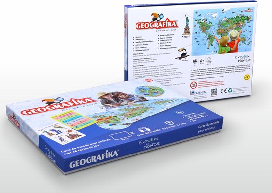 Explore Le Monde jeu + Carte du monde pour enfants Unik Play en français  / Geografika