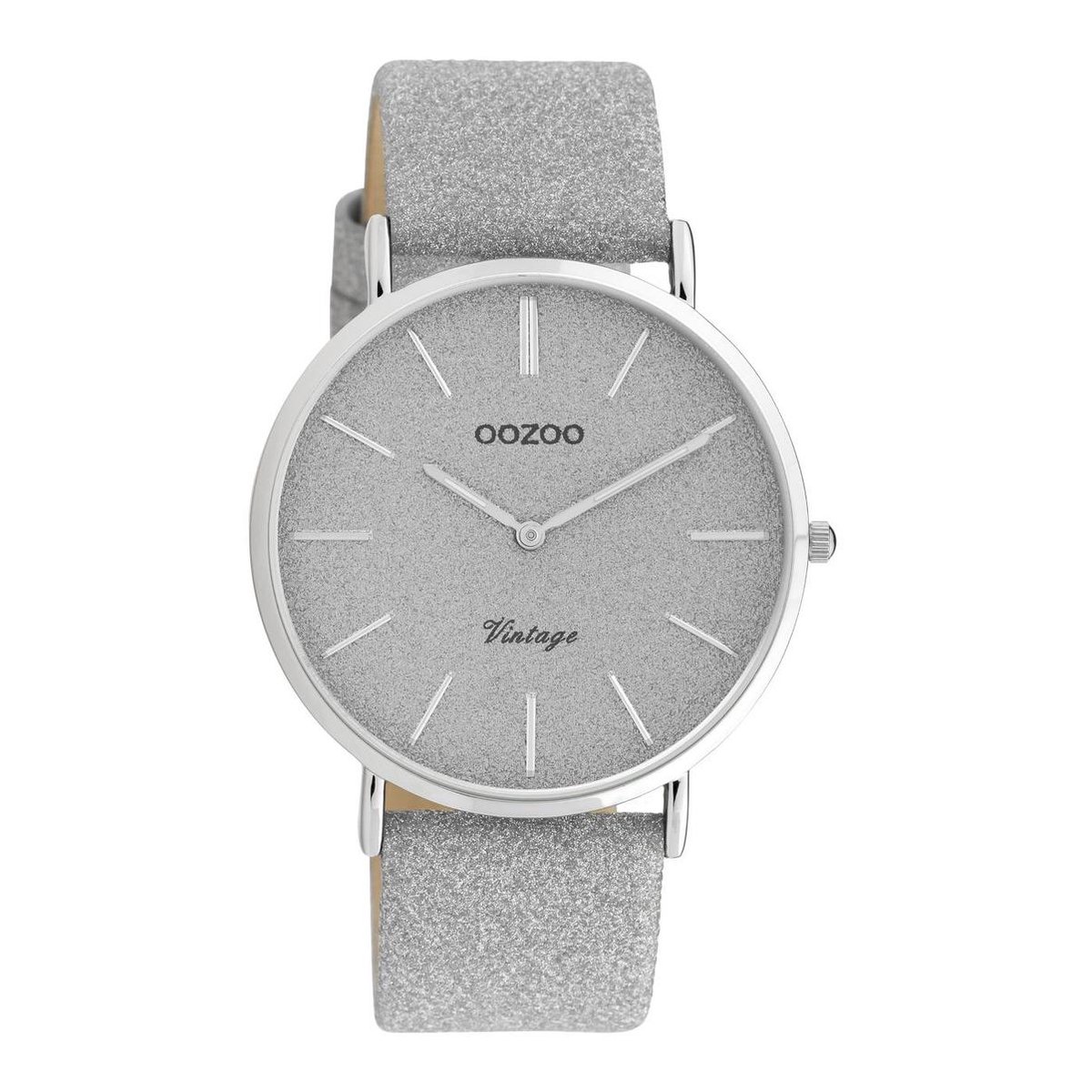 OOZOO Vintage series - zilverkleurige horloge met zilverkleurige leren band - C20160 - Ø40
