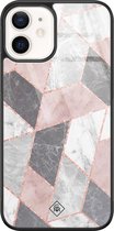 iPhone 12 hoesje glass - Stone grid marmer | Apple iPhone 12  case | Hardcase backcover zwart