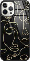 iPhone 12 Pro hoesje glass - Abstract faces | Apple iPhone 12 Pro  case | Hardcase backcover zwart