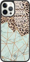 iPhone 12 Pro hoesje glass - Luipaard marmer mint | Apple iPhone 12 Pro  case | Hardcase backcover zwart