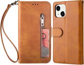 Portemonnee bruin wallet book-case rits hoesje iPhone 13 Pro