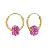 Joy|S - Zilveren Bal kristal oorbellen - oorringen - roze kristal - 14k goudplating