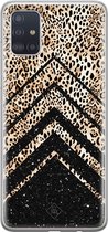 Samsung A71 hoesje siliconen - Chevron luipaard | Samsung Galaxy A71 case | zwart | TPU backcover transparant