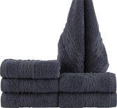 Homéé gastendoekjes golf jacquard 550g. m² 30x50cm 100% katoen badstof set van 6 stuks - mauna (blauw/antraciet)