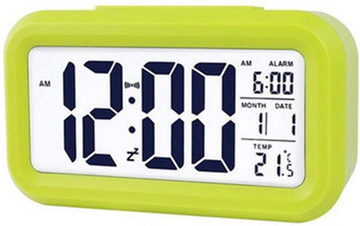 TKMARS Digitale Wekker - Alarm Klok met Temperatuur, Kalender en LED Verlichting - Groen