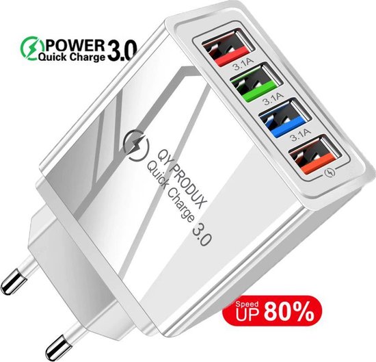 Onderverdelen plan Specialist Quick Charge 3.0 snellader met 4 USB poorten voor super snel opladen van  alle merken... | bol.com