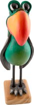 Crazy Clay Comix Cartoon - vogel - papegaai - beeld - Jabbergab - groen - uniek handgeschilderd  - massief beeld - op houten voet