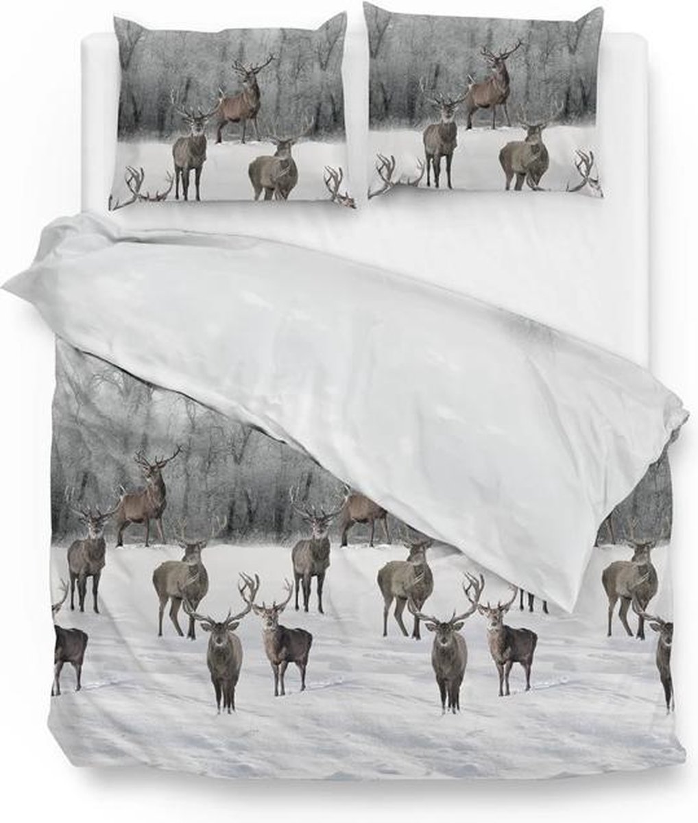 Zo! Home Ronald Dekbedovertrek - Flanel - Tweepersoons - 200x200/220 cm - White/Grey Wit