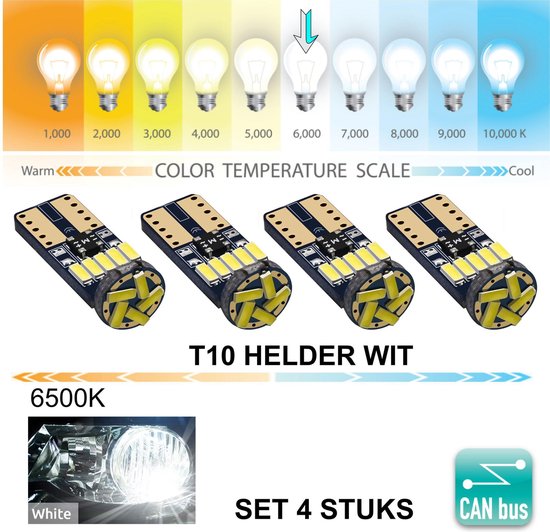 4x T10 Led Lamp Helder Wit (Set 4 stuks) 6000K Canbus 5W5, W5W, Led  Signal Light
