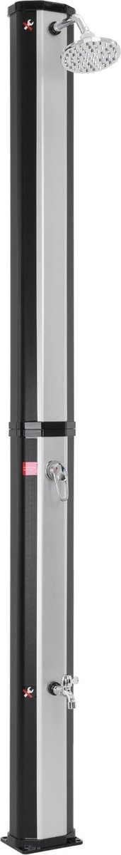 Zonnedouche 35L, zilver/zwart, met voetdouche en regendouchekop, gemaakt van PVC en verchr