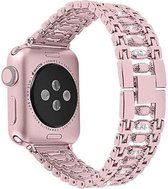 Geschikt voor Apple Watch bandje 42 / 44 / 45 / 49 mm - Series 1 2 3 4 5 6 7 8 SE Ultra - Smartwatch iWatch horloge band - 42mm 44mm 45mm 49mm - Fungus - RVS metaal - Roze - Diaman