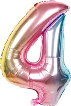 Fienosa Cijfer Ballonnen nummer 4 - Regenboog kleuren - 82 cm - Helium Ballon