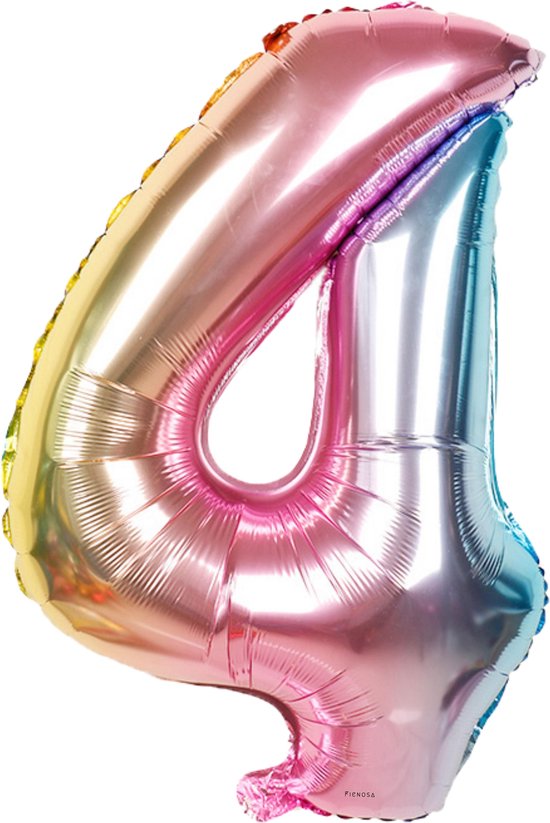 Fienosa Cijfer Ballonnen nummer 4 - Regenboog - 82 cm - Helium Ballon