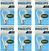Philips - Standaardlamp - 75Watt - E27 Fitting - Gloeilamp - Helder - Dimbaar - Grote Fitting - 75W - (6 STUKS)