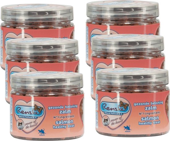 Renske Kat Beloning Hartjes 100 g - Kattensnack - 6 x Zalm