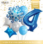 Cijfer Ballon 4 Jaar * Hoera 4 Jaar Verjaardag Decoratie  Set van 8 Frozen Winter Ijs Ster Ballonnen * 80 cm Verjaardag Nummer Ballon * Snoes * Verjaardag Versiering * Kinderfeestj