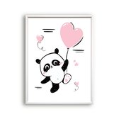 Poster Roze Panda met Hartjes Ballon - Meisjeskamer - Babyshower / Geboorte Cadeau - Babykamer - 50x40cm - Postercity