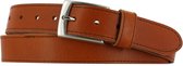 Leren Riem Heren/Dames Rondgestikt | 3.5cm breed | Riemmaat: 105cm (totale lengte: 120cm) | 100% echt leer | Kleur: cognac | Nikkelvrije gesp