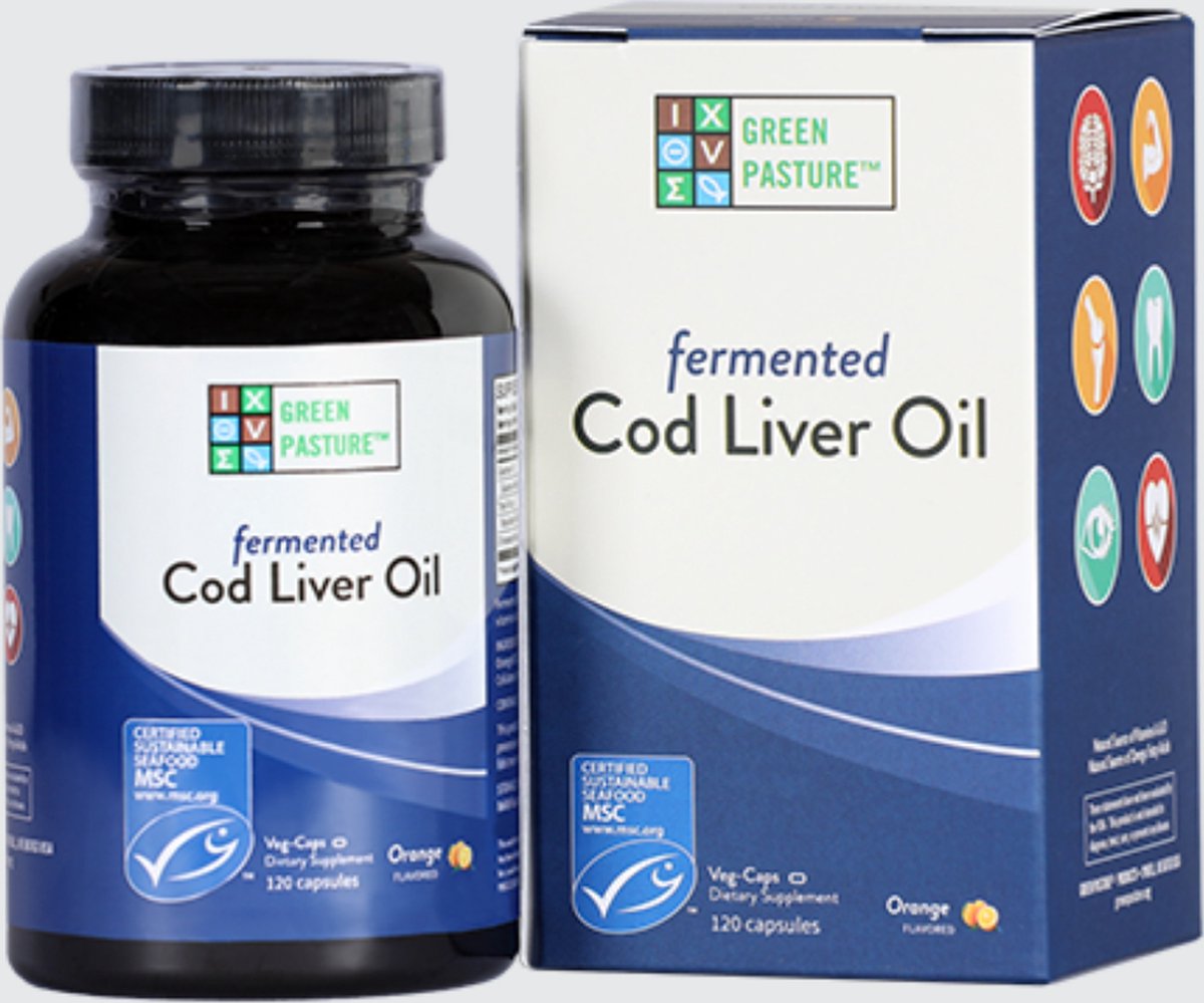 Goedkoopste Green Pasture Blue Ice Fermented Cod Liver Oil - 120 capsules sinaasappel