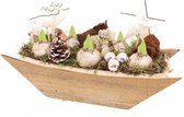 Kerststukje met 5 hyacint bloembollen (wit) in houten boot - 38x14x22 cm - handgemaakt kerststukje van levend materiaal