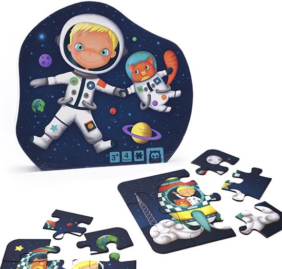 Eurekakids Puzzel 4 in 1 Astronaut - Ruimtevaarder - Stijlvol - Vier Kinderpuzzels in Stijlvolle Verpakking - 6, 9, 12 en 16 Stukjes
