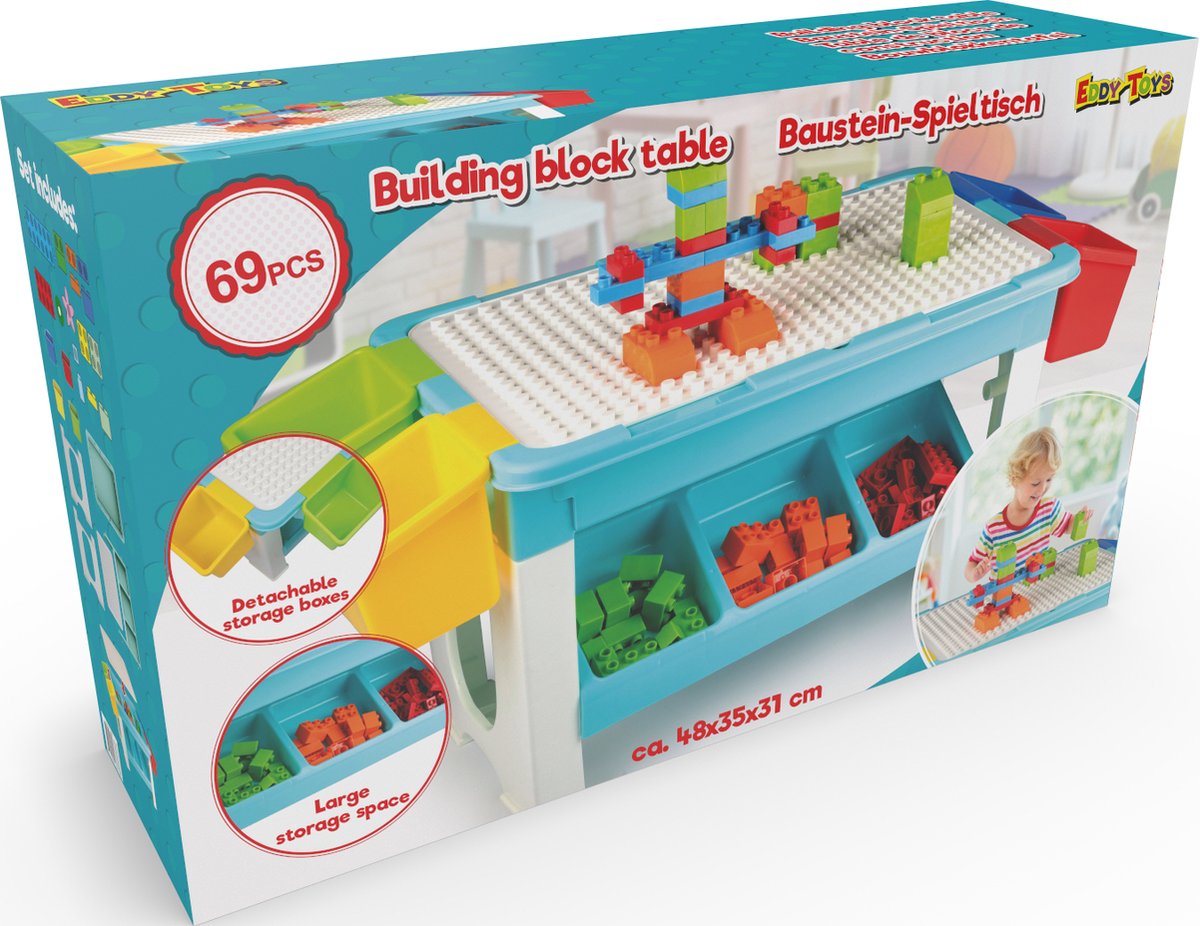 Jeu Construction Eddy Toys 300 Pièces - Table Rangement Avec 291 Briques Pour Enfants