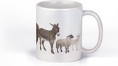 Mok met afbeelding boerderijdieren - koe- paard- schaap-hond-varken-geit-ezel-beker 330 ml - Cadeautip voor dierenvriend