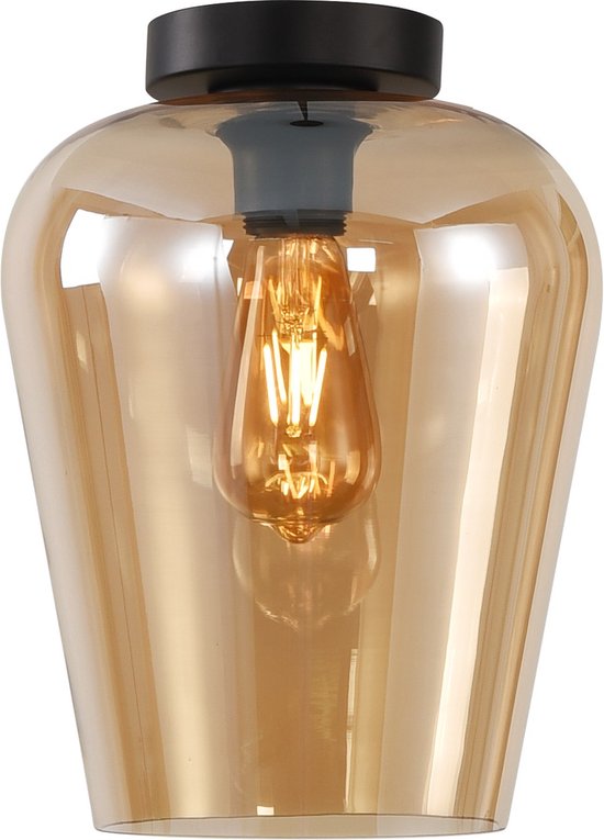 Plafondlamp Tombo 23cm Amber - Ø23cm - E27 - IP20 - Dimbaar > plafoniere amber glas | plafondlamp amber glas | plafondlamp eetkamer amber glas | plafondlamp keuken amber glas | led lamp amber glas | sfeer lamp amber glas