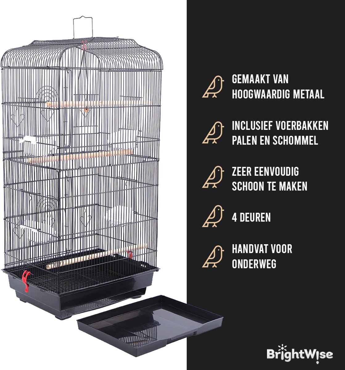 Grote vogelkooi, vogelkooi met vier wielen voor buiten