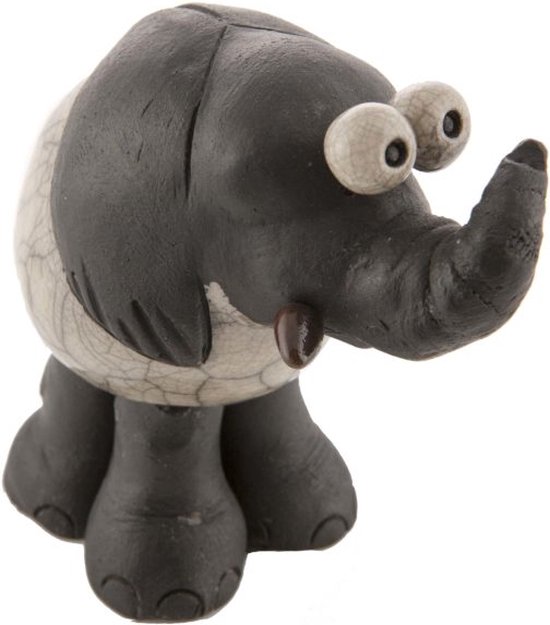 Raku Comix - crazy olifant - mini - grijs - raku geglazuurd beeld