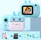 Minibear® Kindercamera Full HD 40MP - Digitale Camera - Instant Camera Kinderen - Video/Selfie/Games - Vlog Camera Kinderen - Met SD Kaart 32GB, Beschermhoes & Fotopapier - Blauw