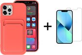Coque Arrière Apple iPhone 13 Pro Max | Étui pour téléphone | Porte-cartes | Oranje/ Rose + 1x Protecteur d'écran