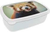 Broodtrommel Wit - Lunchbox - Brooddoos - Rode Panda - Oranje - Zwart - 18x12x6 cm - Volwassenen