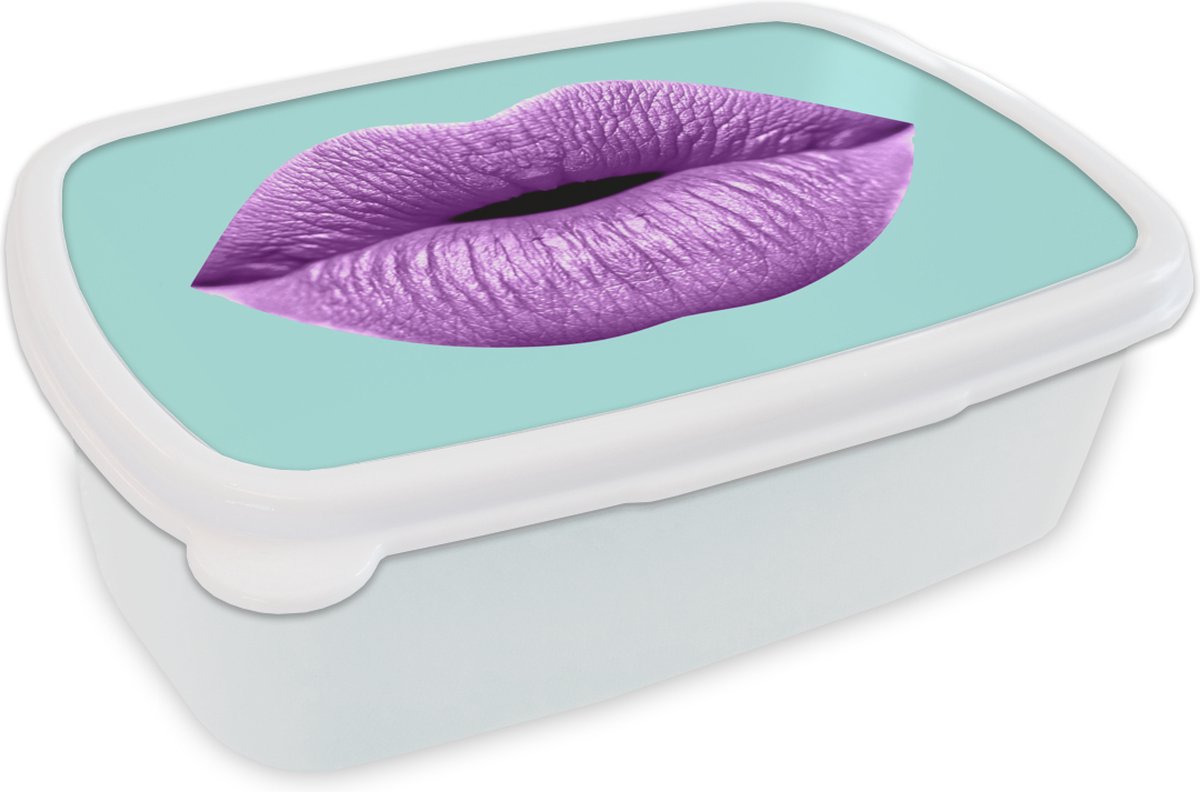 Broodtrommel Wit - Lunchbox - Brooddoos - Lippen - Pastel - Paars - 18x12x6 cm - Volwassenen