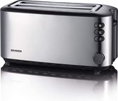 SEVERIN Automatik-Langschlitztoaster, Toaster mit Brötchenaufsatz, hochwertiger Edelstahl Toaster mit großen Röstkammern und 1400 W Leistung, Edelstahl-gebürstet/schwarz, AT 2509