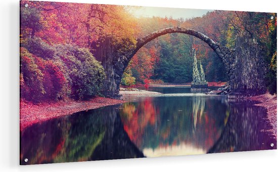 Artaza Glasschilderij - Rakotz Brug In Duitsland In De Herfst - 80x40 - Plexiglas Schilderij - Foto op Glas