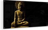 Artaza Glasschilderij - Gouden Boeddha Beeld In Meditatie  - 80x40 - Plexiglas Schilderij - Foto op Glas