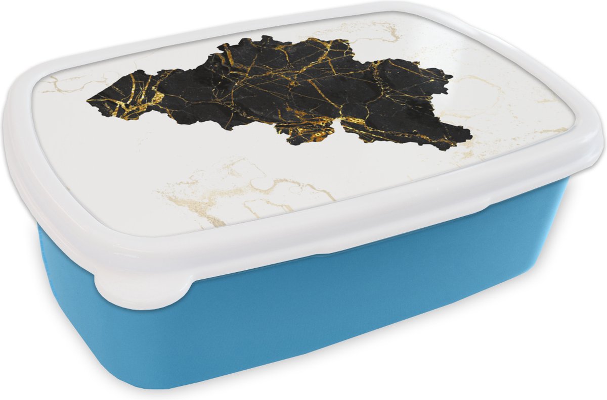 Broodtrommel Blauw - Lunchbox - Brooddoos - Kaart - België - Marmer - 18x12x6 cm - Kinderen - Jongen