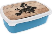 Broodtrommel Blauw - Lunchbox - Brooddoos - Kaart - Europa - Hout - 18x12x6 cm - Kinderen - Jongen