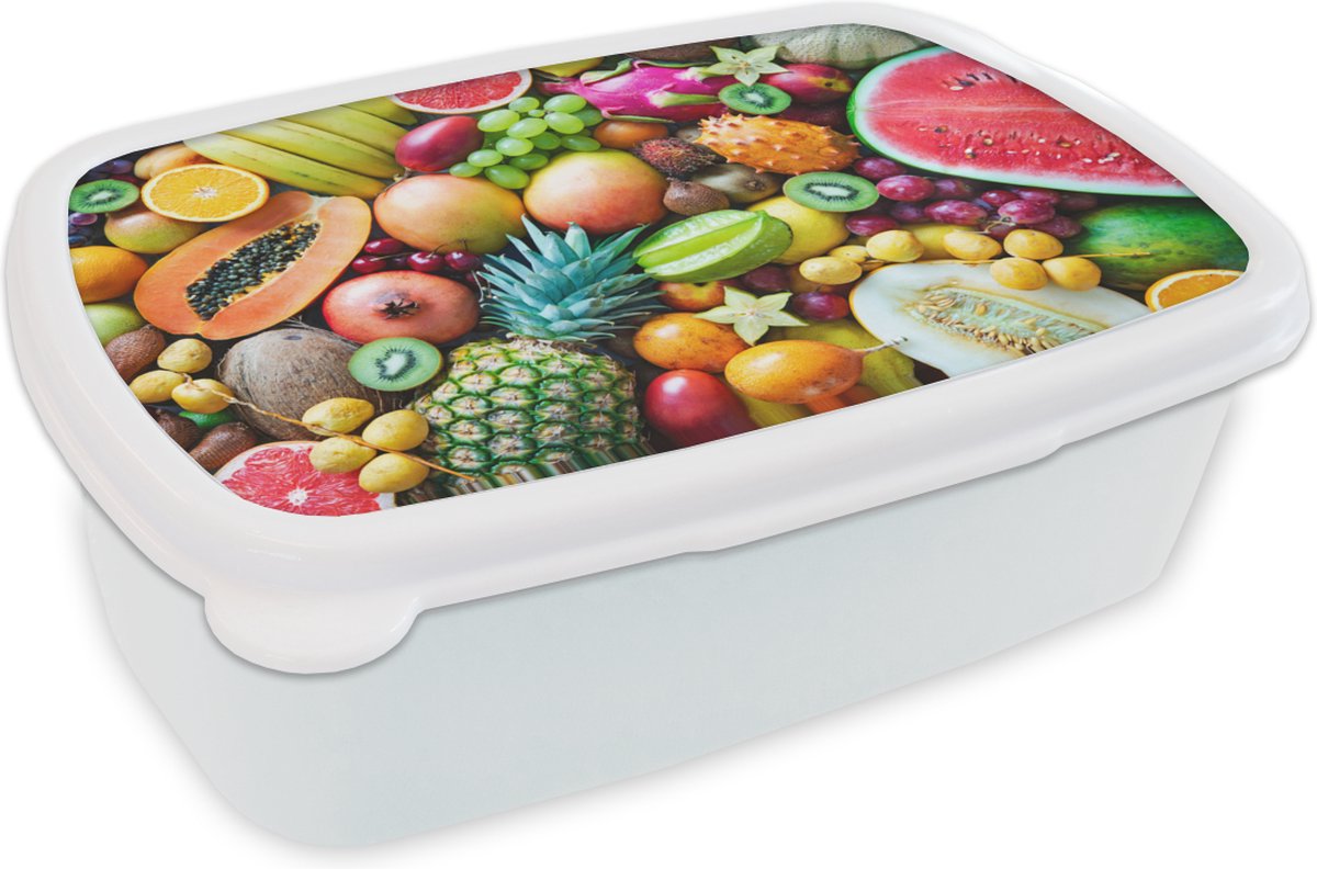 Broodtrommel Wit - Lunchbox - Brooddoos - Fruit - Ananas - Tropisch - 18x12x6 cm - Volwassenen