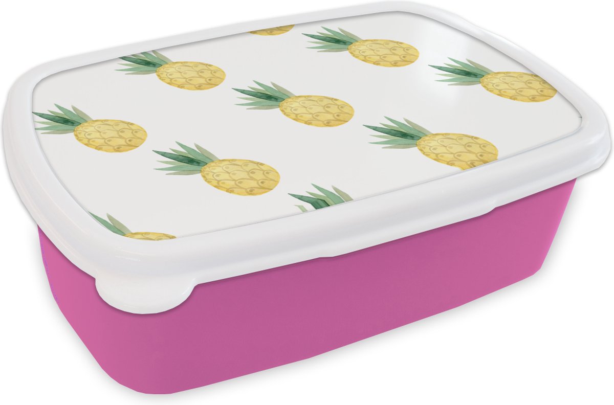 Broodtrommel Roze - Lunchbox - Brooddoos - Ananas - Fruit - Patronen - 18x12x6 cm - Kinderen - Meisje